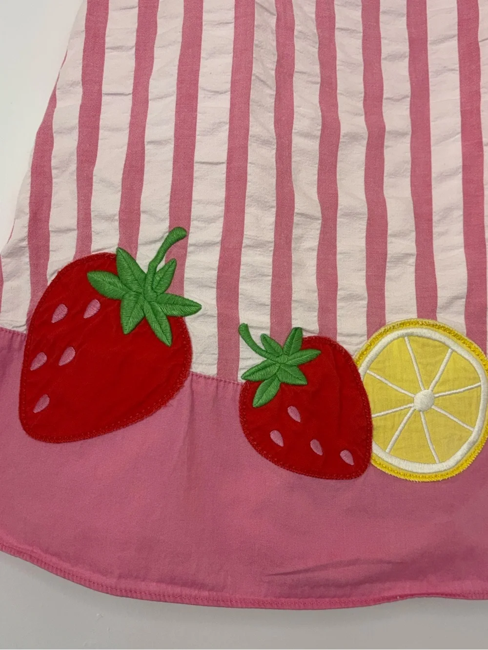 Gymboree Pink White Stripe Seersucker Strawberry Lemon Appliqué Dress Girl 2T
